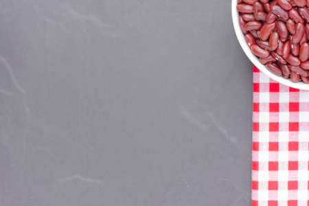 Red bean in bowl isolated. On black background,Top view and close up.の写真素材