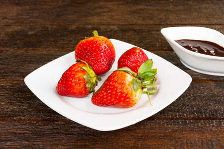 Strawberry with chocolate sauce Fruit or food and snack.の写真素材