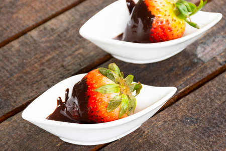 Strawberry with chocolate sauce Fruit or food and snack.の写真素材