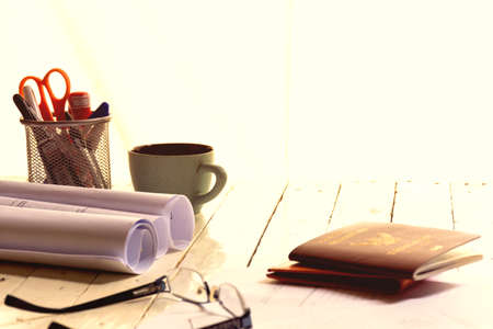 Background travel or equipment for journey such as passport and etc.の写真素材