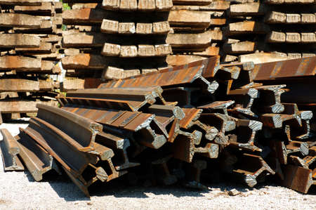 railway rails scrap recycling の写真素材