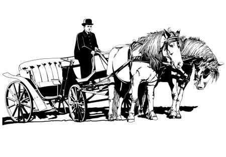 carriage with horses illustrationのイラスト素材