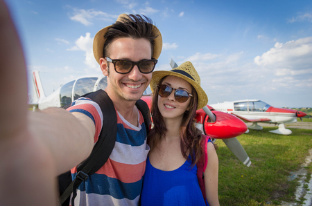  a couple at the airport- selfie lifestyle conceptの写真素材