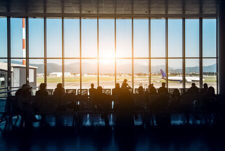 Silhouette of a airport at sunsetの写真素材