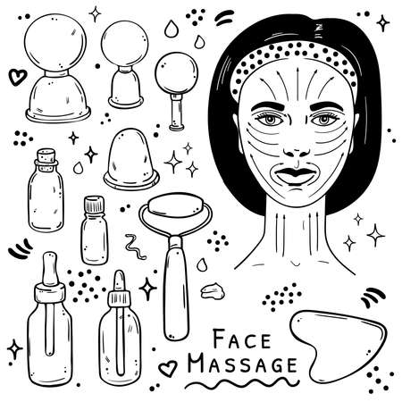 Massage items and a girl with massage linesのイラスト素材