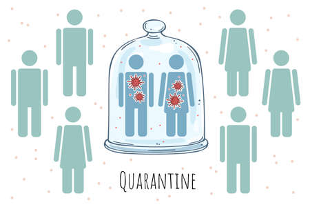 Illustration of quarantined people and healthy people around. Simple style.のイラスト素材