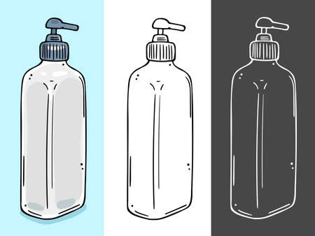 Dispenser for cosmetics. Suitable for sanitizer, liquid soap, shower gel. Three color schemes.のイラスト素材