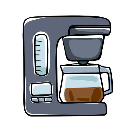 Illustration of a drip coffee maker on a white background. Color image isolated on white background. Doodle style ..のイラスト素材