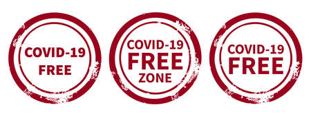 A set of circle signs with an inscription informing about the covid-19 virus-free zone. Simple style. Isolated objects on a white background.のイラスト素材