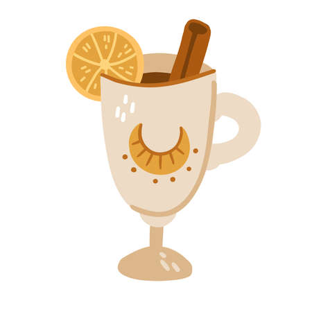 Winter hot drink illustration isolated on white background. Simple cute style. Suitable for tea, coffee, grog, mulled wine.のイラスト素材