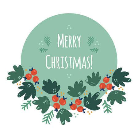 Congratulation card illustration with Christmas holidays. Objects are isolated on a white background. Cute hand-drawn style for your design.のイラスト素材