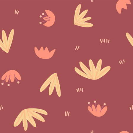 Illustration of a seamless pattern on a botanical theme. Canvas with flowers and plants. Simple cute...