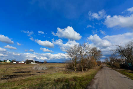 Rural landscapes, early spring. Korolevka village, Novomoskovsk district of Ukraine.の写真素材