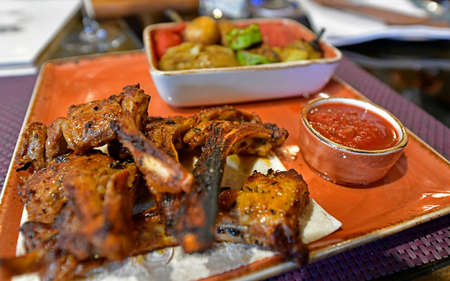 Tasty, healthy food. Beautiful restaurant serving different dishes.の写真素材