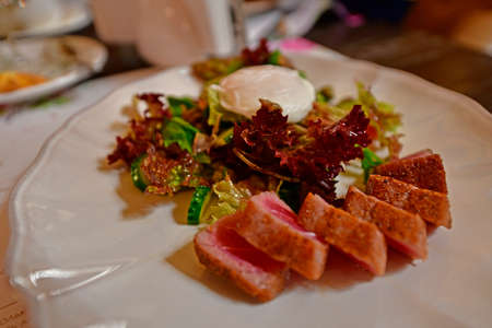 Tasty, healthy food. Beautiful restaurant serving different dishes.の写真素材