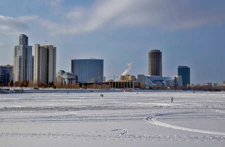 Yekaterinburg, Russia 23.02.2012. A city in Russia located east of the Ural Mountains. On the bank of the Iset River, there is a monument to the founders of the city.のeditorial素材
