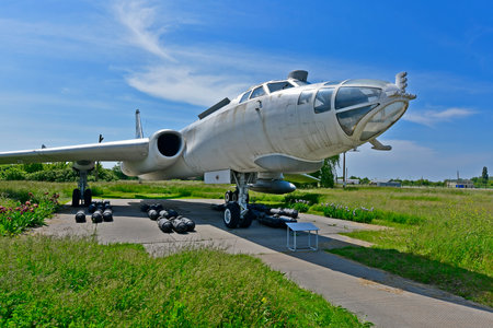 Ukraine, Poltava 06/06/2020. The Museum of Long-Range and Strategic Aviation was created on the territory of the Poltava military airfield. Military aircraft, fighters, bombers and military ground vehのeditorial素材