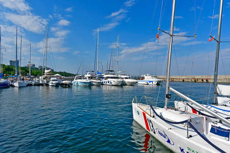 Ukraine, Odessa 07/28/2020. Boat trip on a sailing yacht along the coast of Odessa.