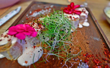 Delicious meat rolls from tender minced beef in a pancake.
