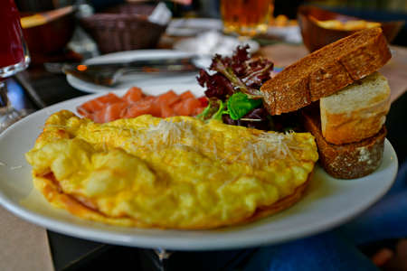 Omelet is the most popular egg dish.の写真素材