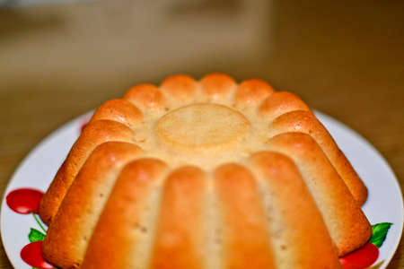 Delicious cottage cheese cake baked in a home oven.