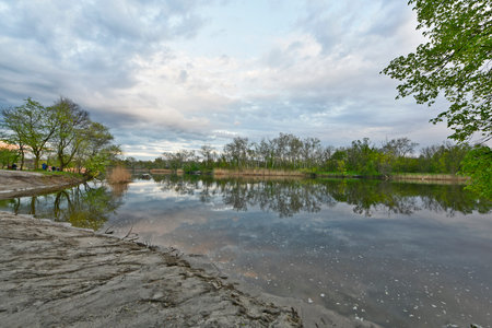 Spring landscapes along the banks of the Samara river, Novomoskovsk, Ukraine.の写真素材