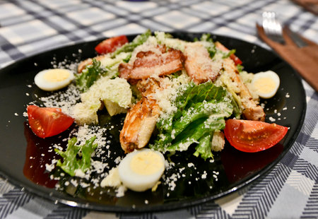 Caesar salad is one of the most popular salads in the world with many different preparation options.の写真素材