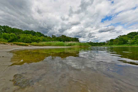 Beautiful summer landscapes on the banks of the Samara River, Ukraine.の写真素材