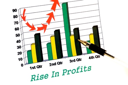Rise in profits chart with pointing penの写真素材