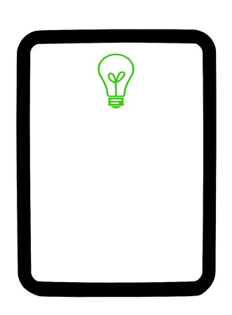 Green lightbulb on a white dry erase background boardの写真素材