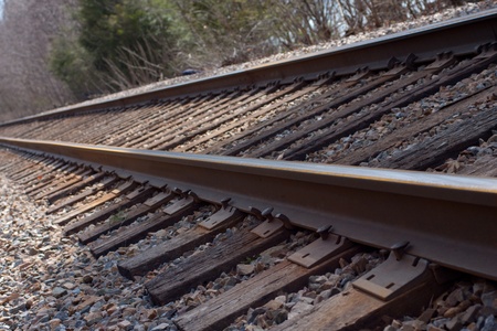 Railroad tracks at a sideways view.