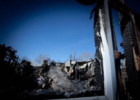 Remains of a building burnt downの写真素材