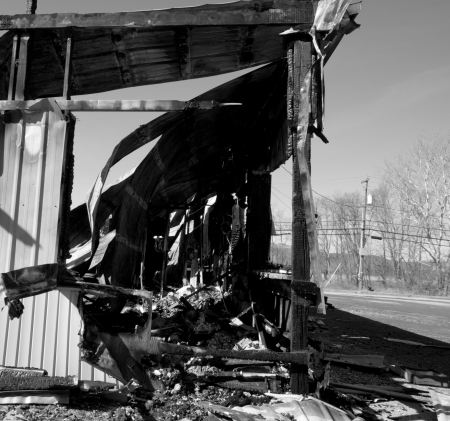 Remains of a building burnt downの写真素材