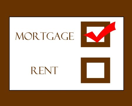 Mortgage or rent text in a frame with a red checkmarkの写真素材