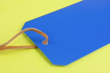 Bright blue tag with a green backgroundの写真素材