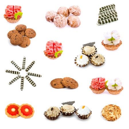 Ñollage of various sweet foods on a white backgroundの写真素材