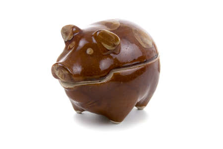 Ceramic piggy pot  a on a white backgroundの写真素材