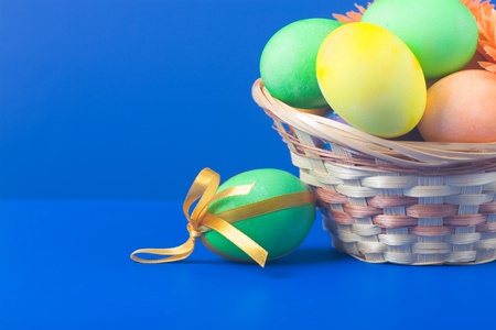 Easter still life on a blue backgroundの写真素材