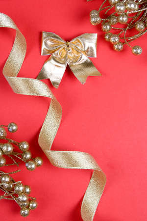Christmas decor on a red backgroundの写真素材