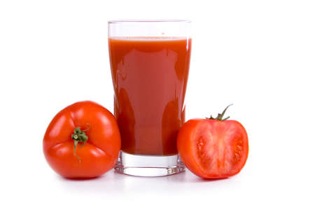 Tomato juice isolated on a white backgroundの写真素材