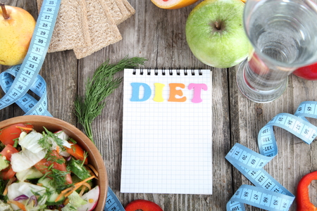 Healthy food for diet on a wooden tableの写真素材
