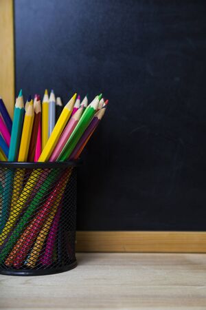 Back to school. Pencils on the background of a school board closeupの写真素材