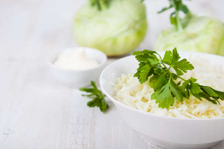 Salad with kohlrabi. Vegetarian food. Tasty and healthy dish. Healthy eating.の写真素材