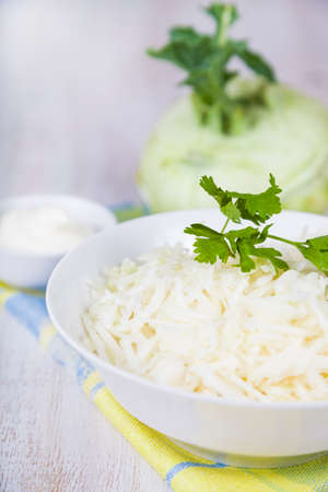 Salad with kohlrabi. Vegetarian food. Tasty and healthy dish. Healthy eating.の写真素材
