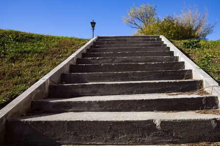 Staircase with stone steps. Stairs up.