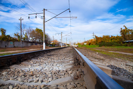 Railway in the city. City landscape on a sunny day.のeditorial素材