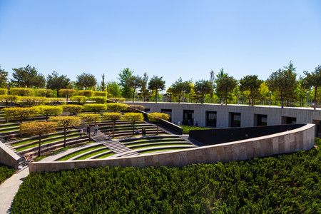 City Park "Krasnodar" or Galitsky Park. Summer cinema in a picturesque park around the football stadium "Krasnodar". Landscaping. Krasnodar, Russia - May 5, 2021のeditorial素材