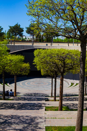 City Park "Krasnodar" or Galitsky Park. Summer cinema in a picturesque park around the football stadium "Krasnodar". Landscaping. Krasnodar, Russia - May 5, 2021のeditorial素材