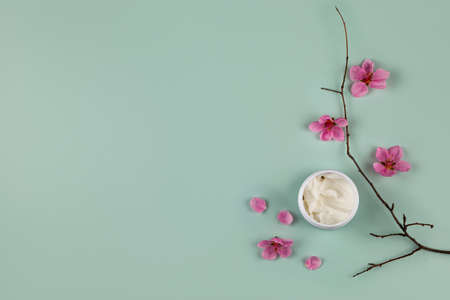 natural organic eco cosmetics. SPA beauty salon branding mockup. Cosmetic containers with cream and...