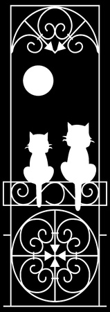 vector illustration with silhouettes of cats and the moonのイラスト素材